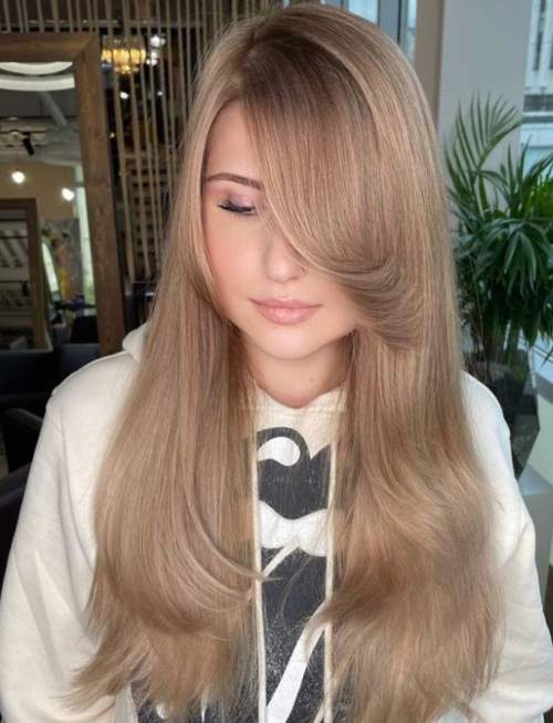 Cheveux longs fins avec une frange