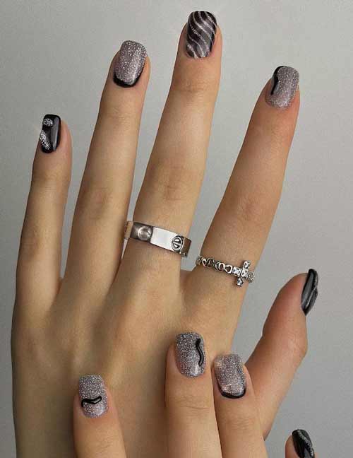 Décor scintillant ongles courts