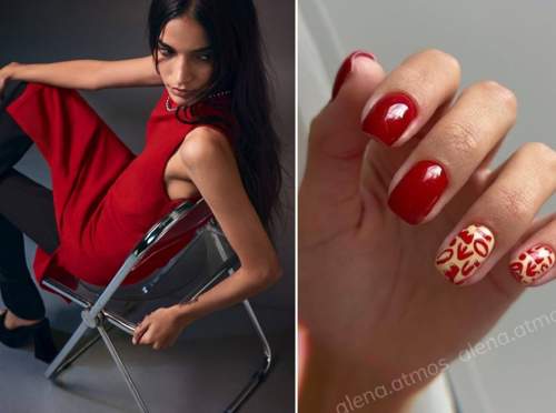 Ongles courts dans des tons rouges à la mode