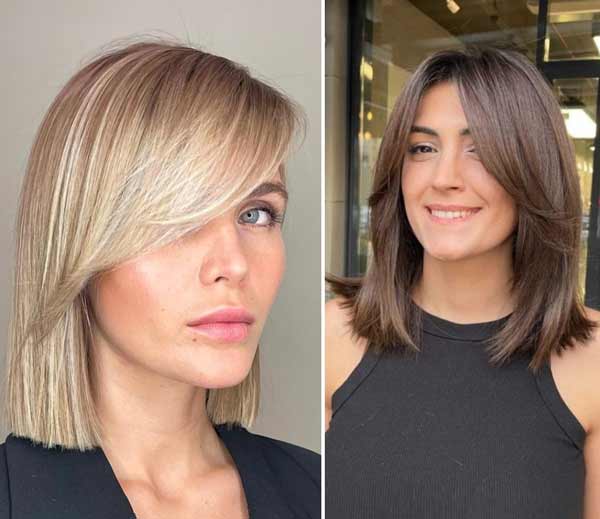 Coupes de cheveux aux épaules avec frange