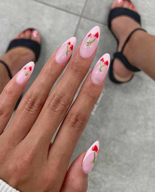 Manucure printanière rose douce