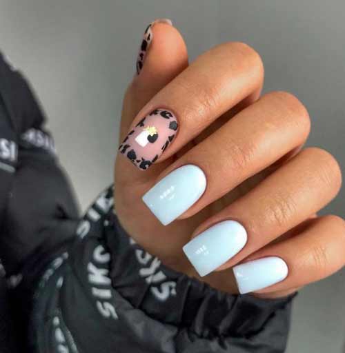 Manucure printanière bleu mat