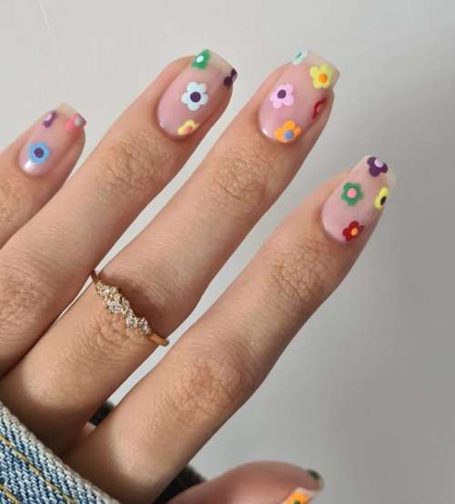 fleurs de printemps sur les ongles