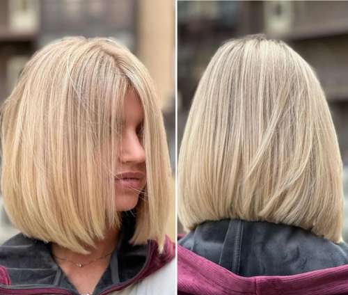 Coupe de cheveux bob allongée vue de tous les côtés